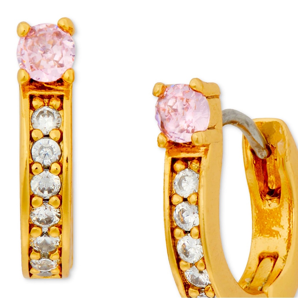 New Kate Spade old-Tone Small Cubic Zirconia & Stone Huggie Hoop Earrings - Picture 2 of 12